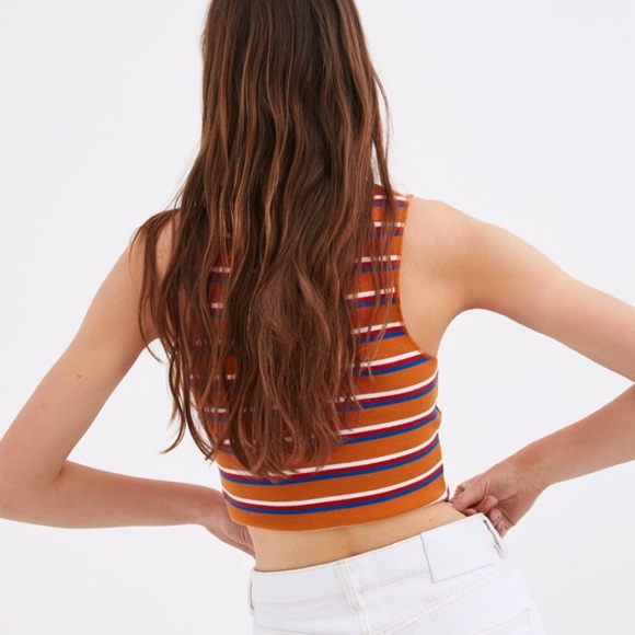 Zara Striped Sleeveless Top Orange Blue 241/t - Picture 3 of 5